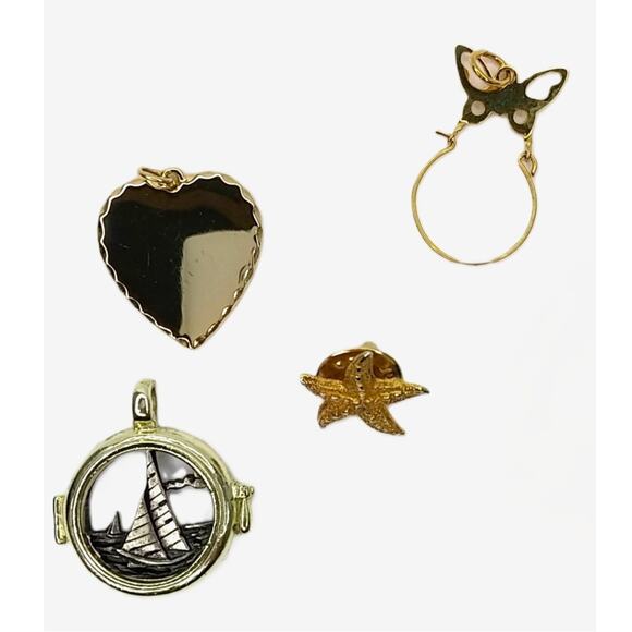 Vintage Charms Lot of 4 Starfish Butterfly Charm Holder Sailboat Heart Pendant - Picture 1 of 12